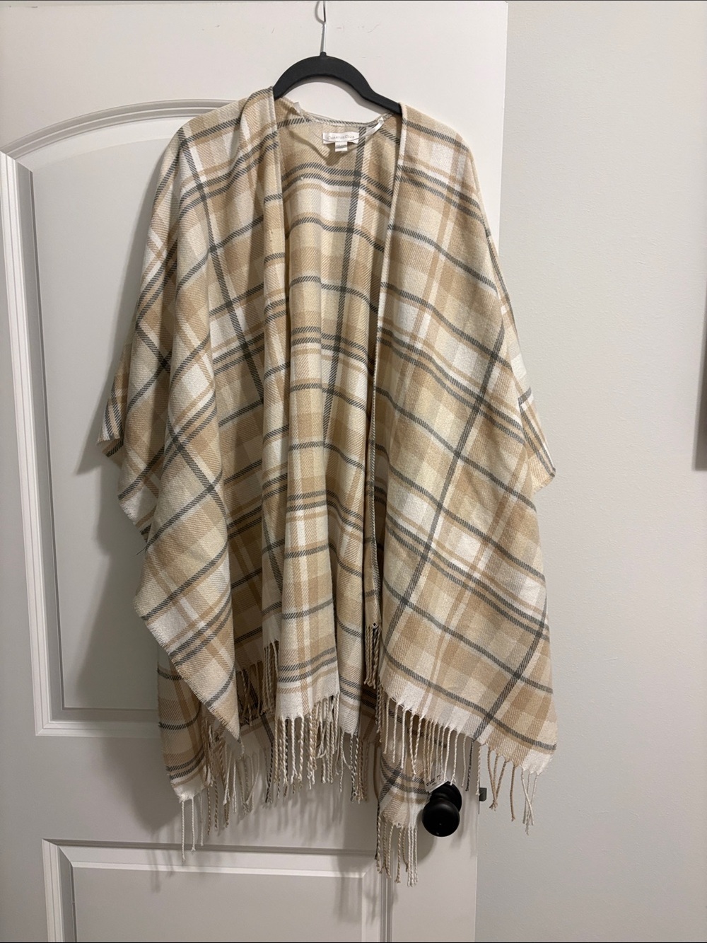 Charter Club Beige Plaid Fringe Wrap